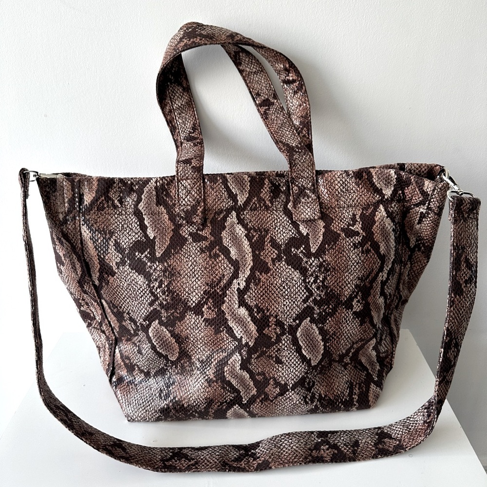 STREET LEVEL SNAKE PRINT EMBOSSED VEGAN LEATHER TOTE BAG